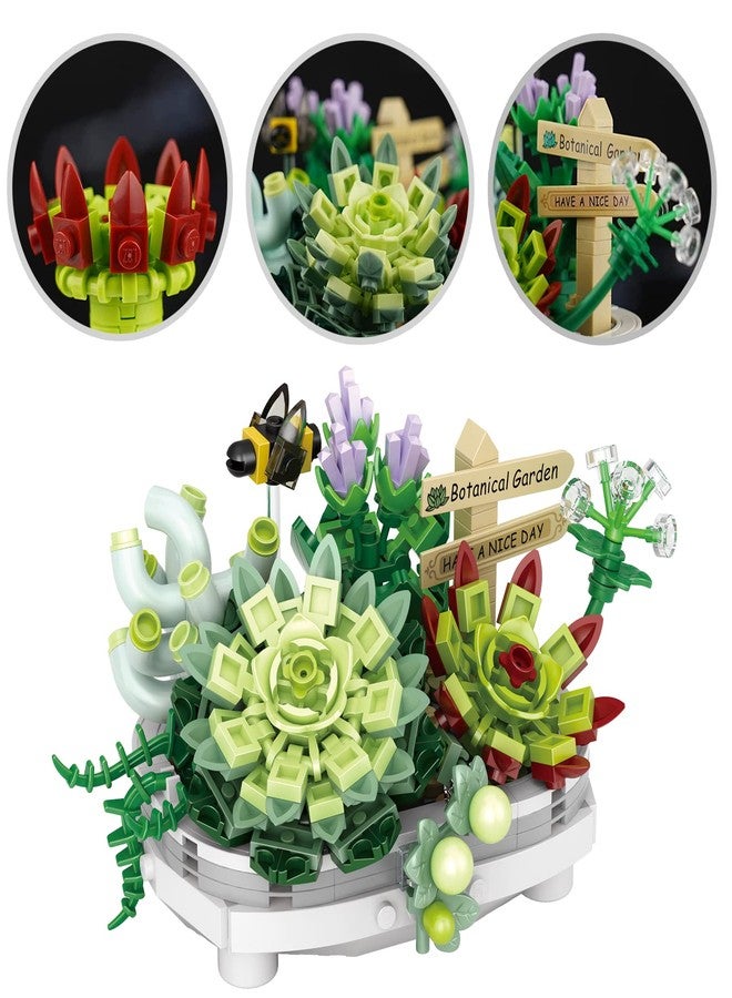 YONGJULE Succulent Building Toys for Adults, Bonsai Botanical Collection Toy Building Sets, Plants and Flowers DIY Home Decoration, Gift for Valentines Day Women Kids (Not Compatible with Lego) - Image 1